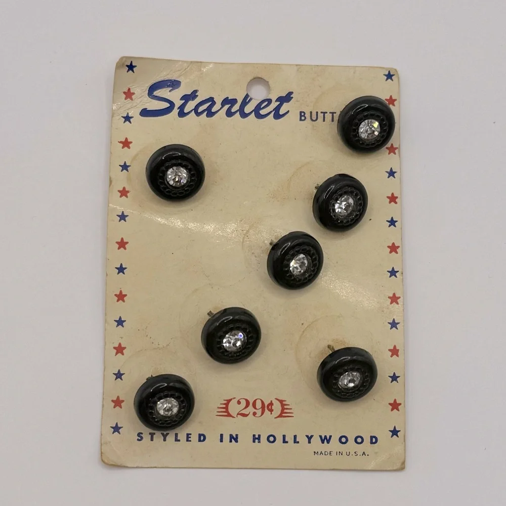 VINTAGE Starlet Black Plastic & Crystal Buttons